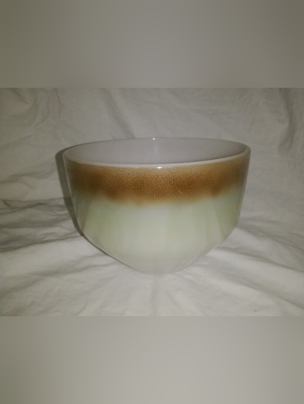 Vintage Federal Glass 1 1/2 Qt Green Brown Ombre Bowl Dish Retro